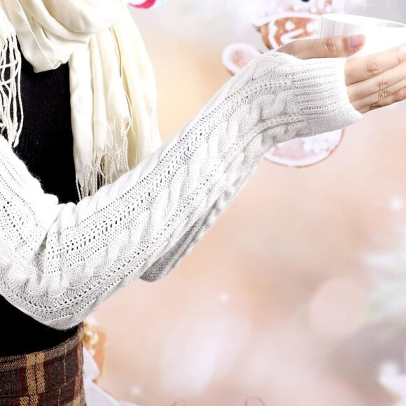 3 Pairs Women's Knit Arm Warmers Long Fingerless Gloves Wrist Warmer - Picture 7 of 7